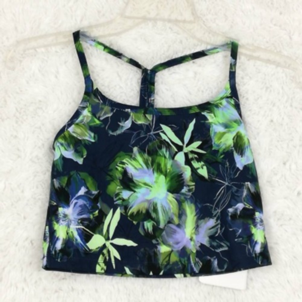Gottex Shirt Womens Crop Top Multicolor Dark Floral Athletic Tank XS New